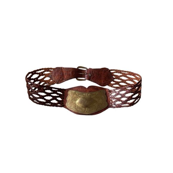 Handmade Accessories - Moroccan Style Vintage Unisex Leather Medallion Vintage Brass Etched Plated Belt